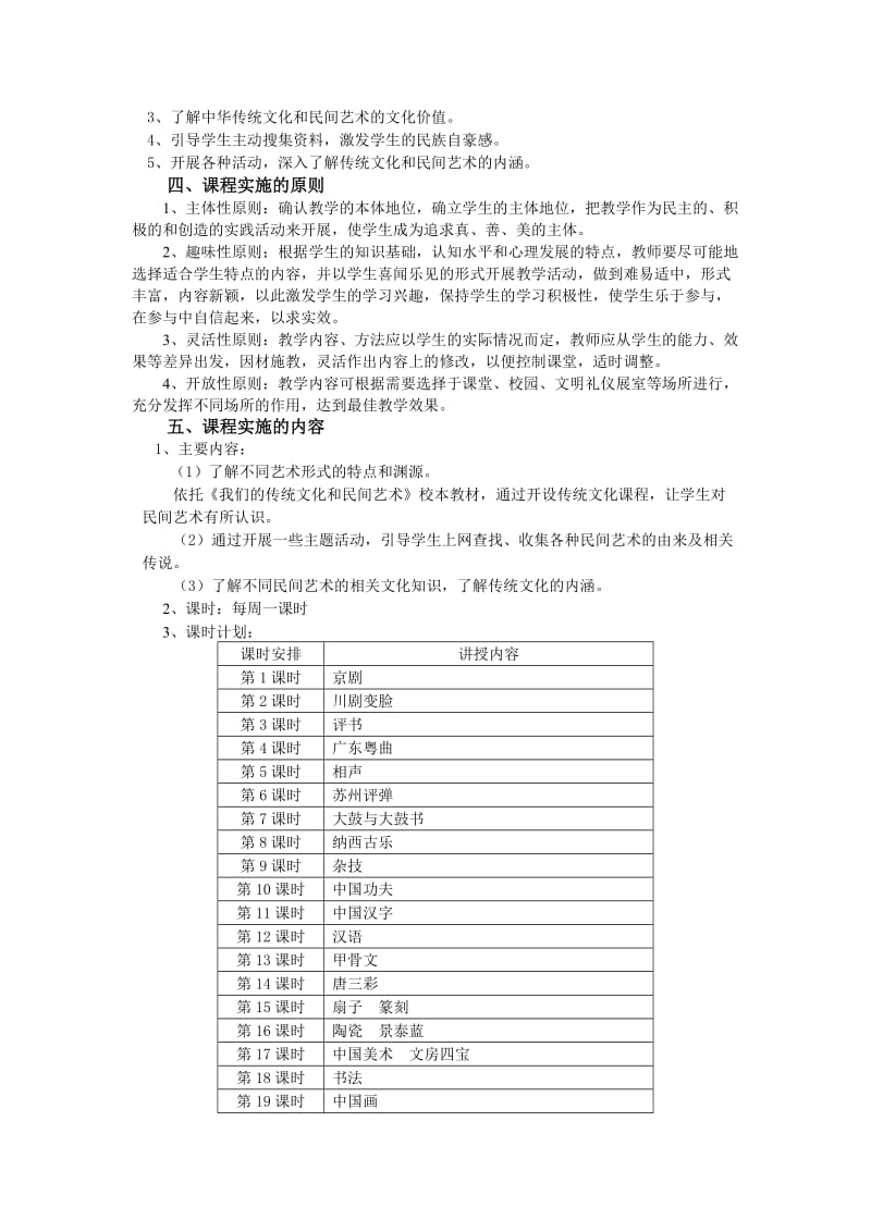 《我们的传统文化和民间艺术》校本课程实施方案名师制作优质教学资料.doc_第2页