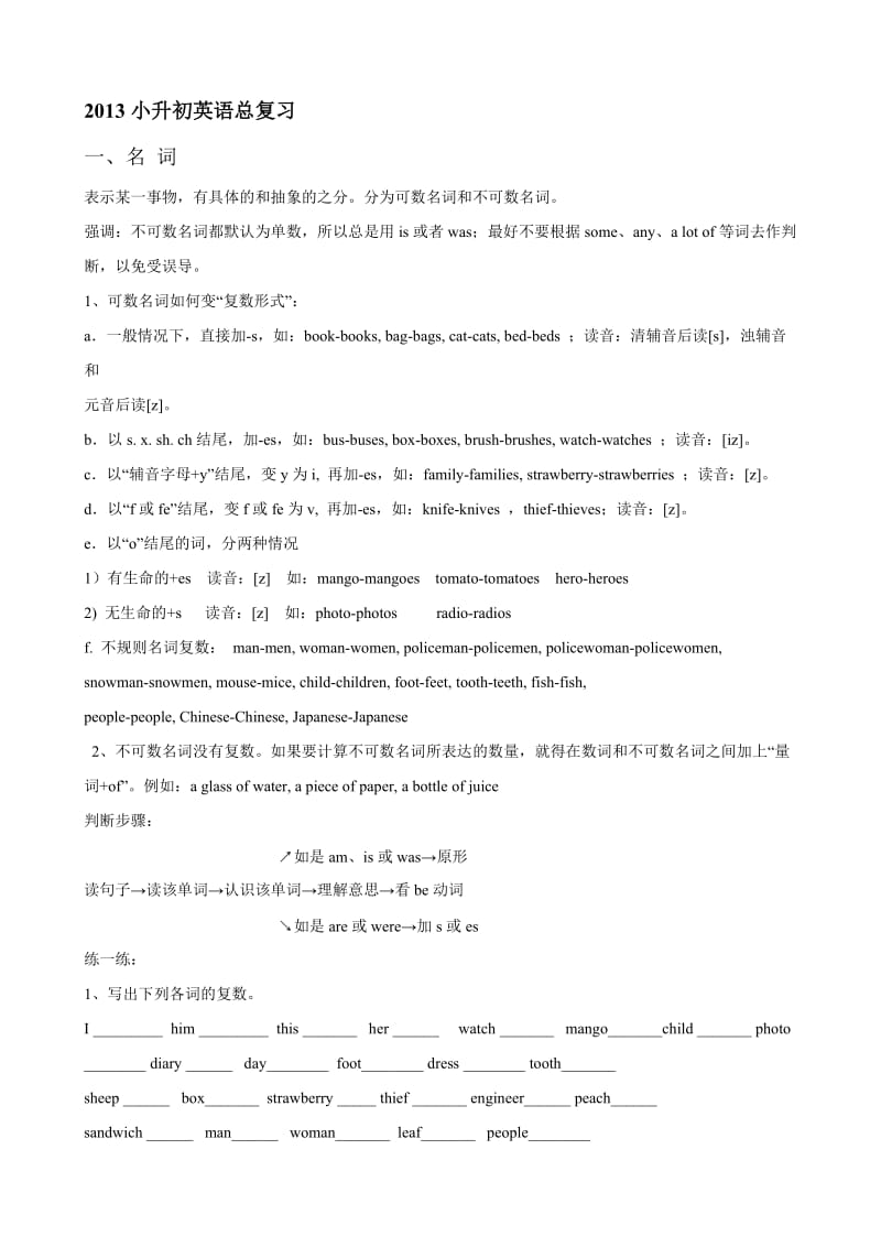 2017小升初英语总复习名师制作优质教学资料.doc_第1页