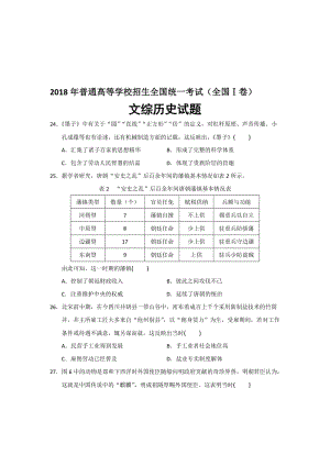 2018年高考文综历史全国卷I卷名师制作优质教学资料.doc