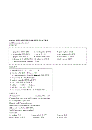 2018年人教版七年级下册英语各单元短语用法句子集锦名师制作优质教学资料.doc