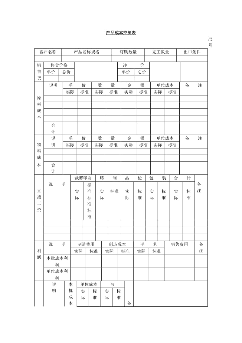 产品成本控制表（表格模板、doc格式）.doc_第1页