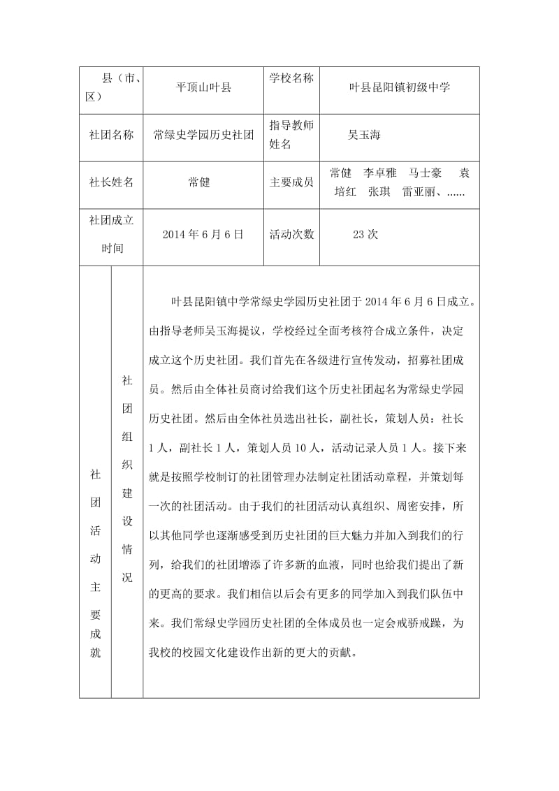 最新3.2、2017年平顶山市中小学优秀学生社团评选申报表汇编.doc_第2页