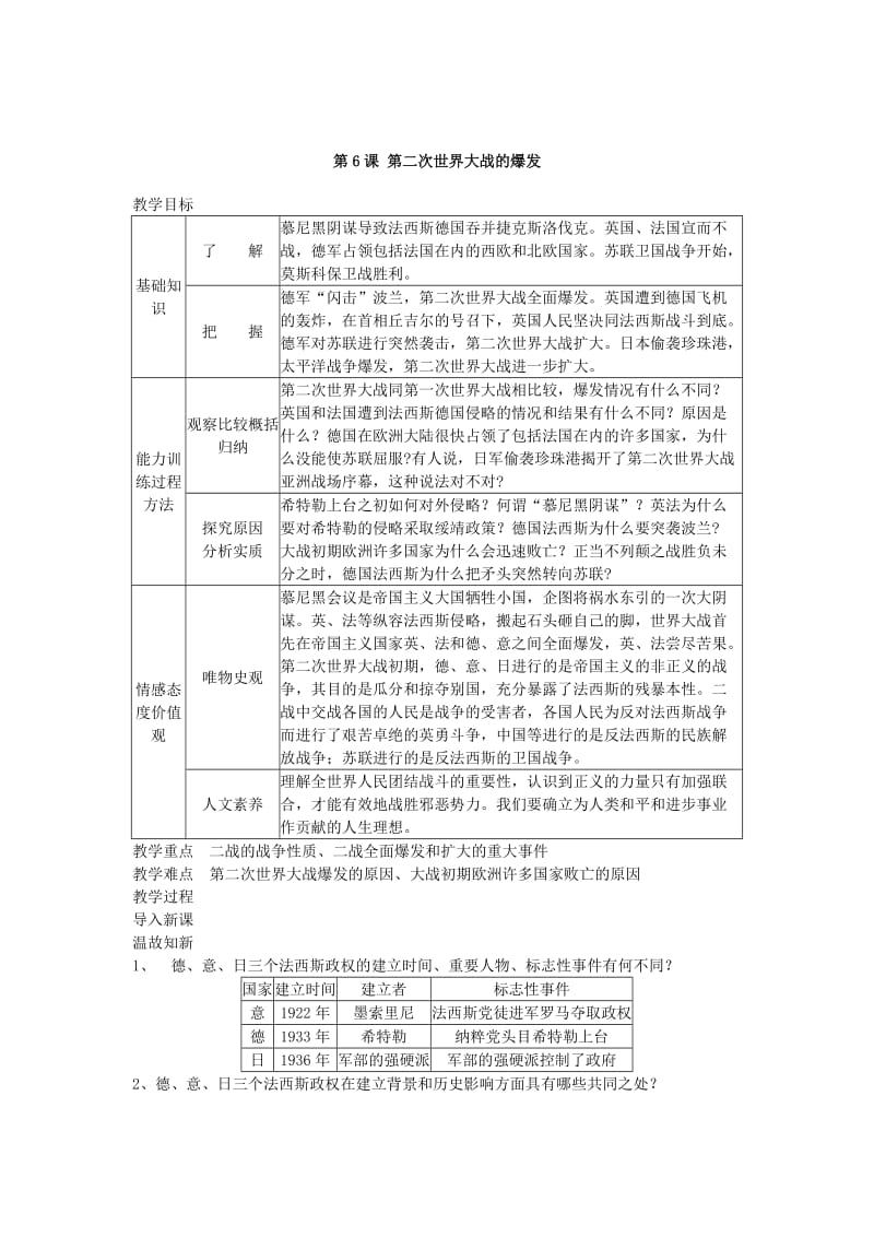 最新6_第二次世界大战的爆发教案汇编.doc_第1页