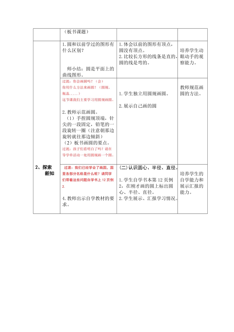 最新《圆的认识》表格式教案（钟冬梅）(1)汇编.doc_第2页