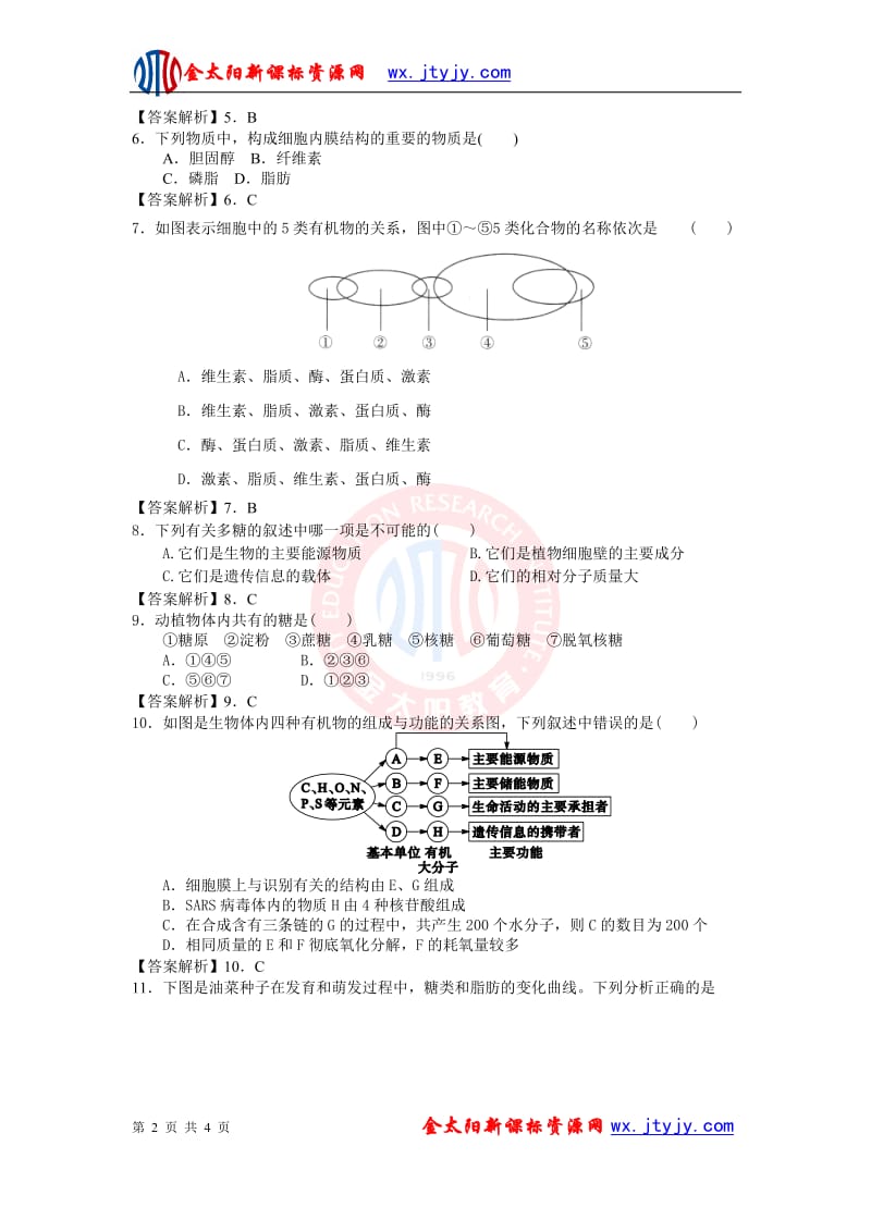 2.4细胞中的糖类和脂质习题刘会彬[精选文档].doc_第2页