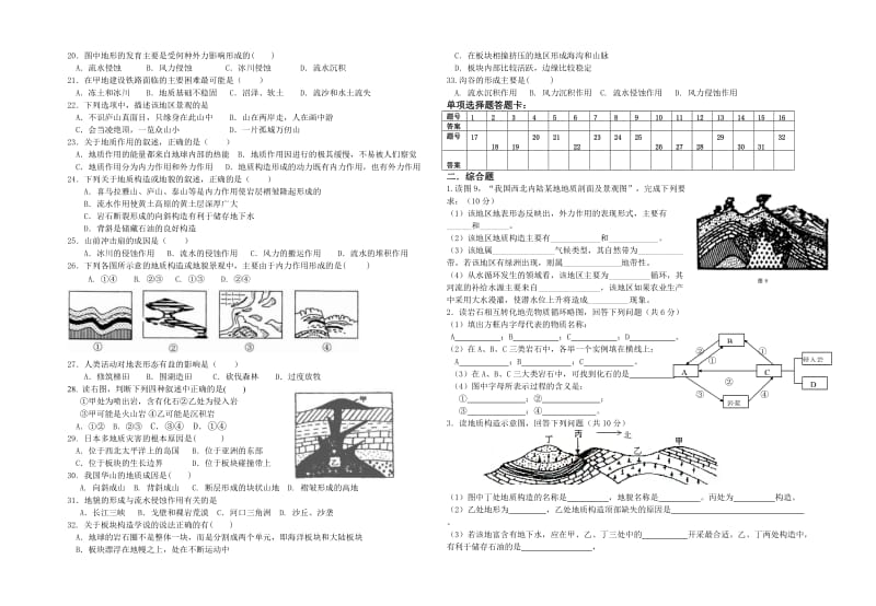 最新二单元试题—岩石圈汇编.doc_第2页