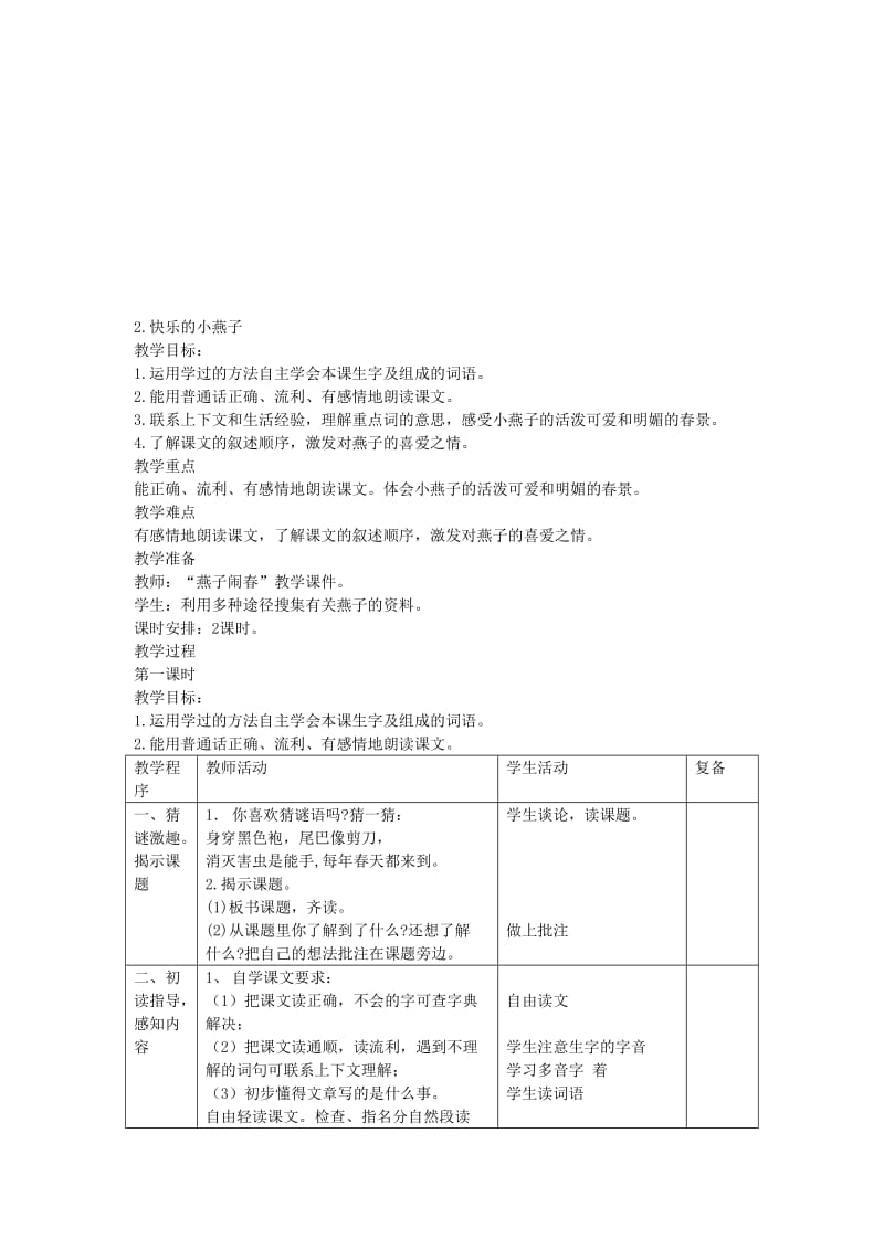 2.快乐的小燕子教案[精选文档].doc_第1页