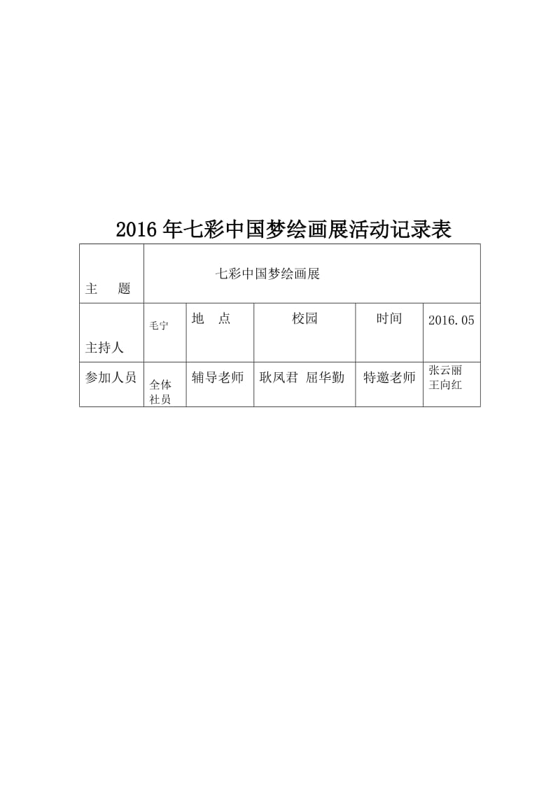 最新七彩中国梦绘画展活动记录表(2)汇编.doc_第2页