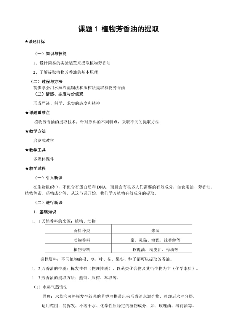 最新植物芳香油的提取_教案汇编.doc_第1页