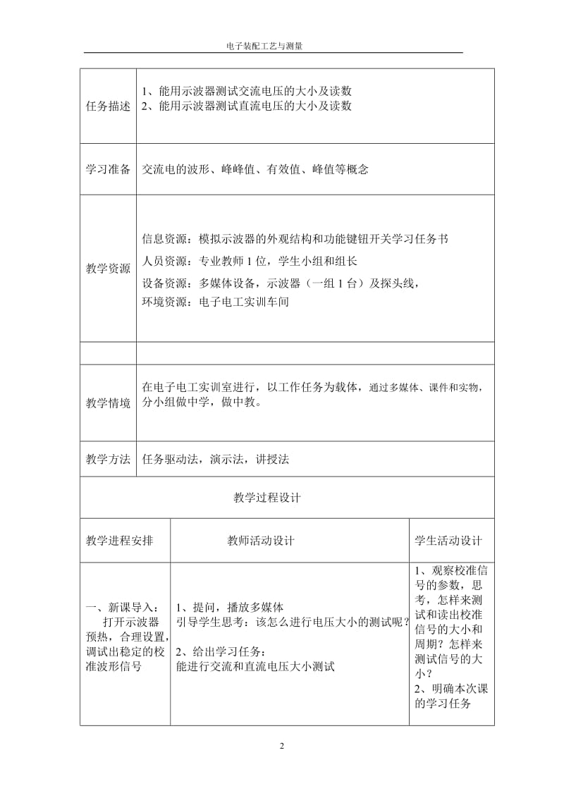 任务四模拟示波器的使用（二）教案与任务书正式[精选文档].doc_第2页