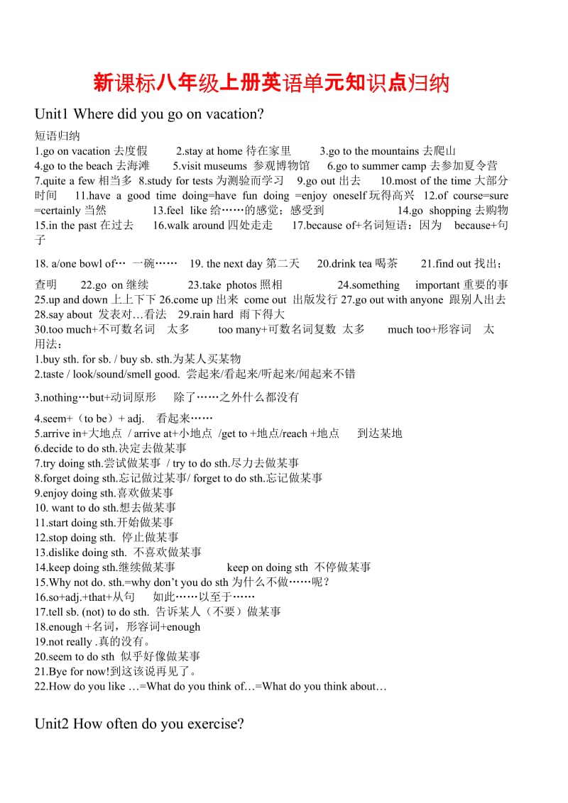 最新八年级英语（上）单元知识点归纳汇编.doc_第1页