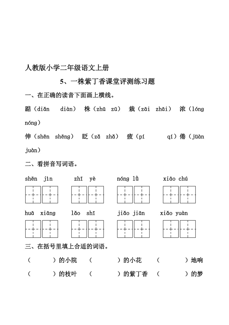 人教版小学二年级语文上册第6课一株紫丁香练习题[精选文档].doc_第1页