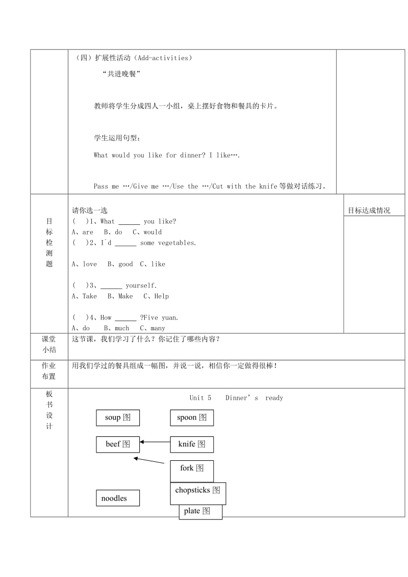 最新四年级英语上册Unit5第四课时教案人教PEP（标准版）汇编.doc_第3页