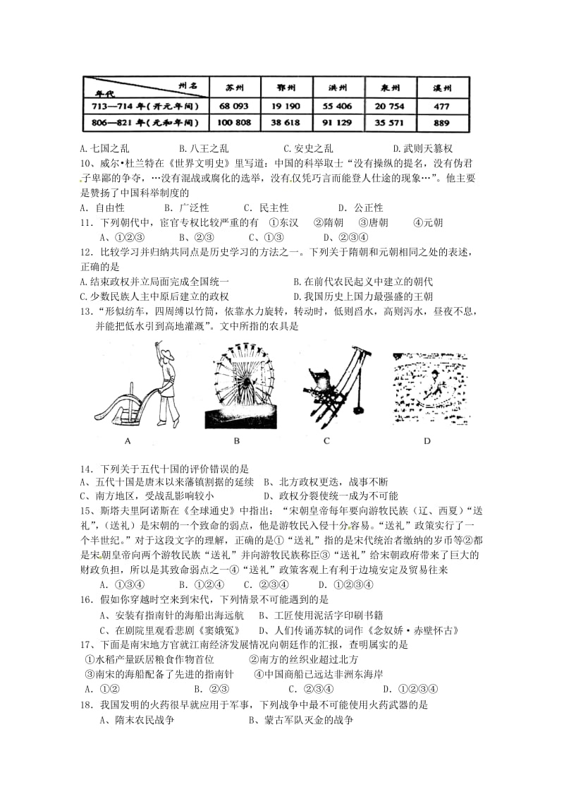 江苏省张家港市梁丰初级中学2017_2018学年七年级历史下学期期中试题无答案新人教版2018062.doc_第2页