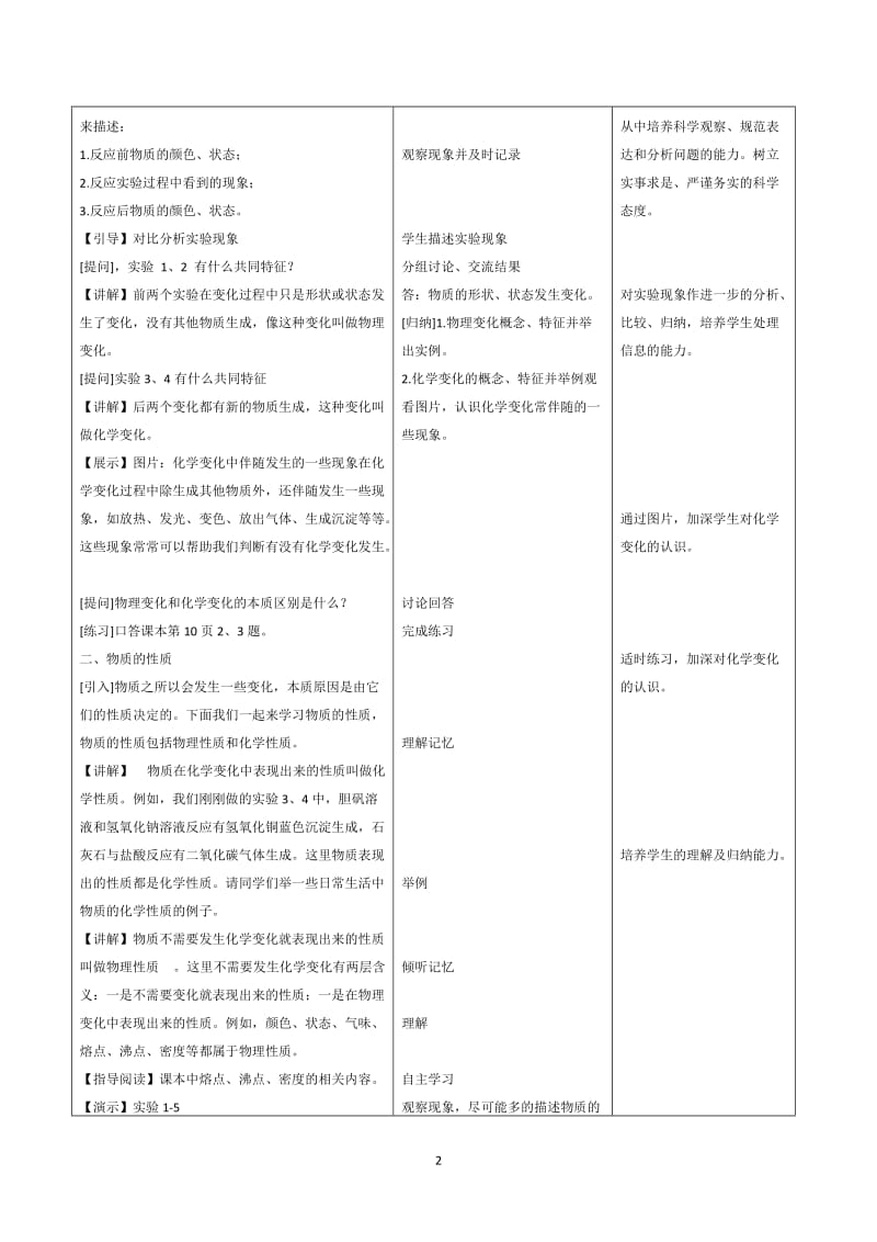 初三化学_课题1_物质的变化和性质表格式_教案[精选文档].doc_第2页