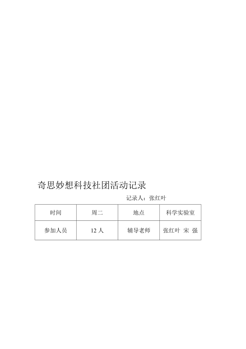 奇思妙想科技社团活动记录1[精选文档].doc_第1页