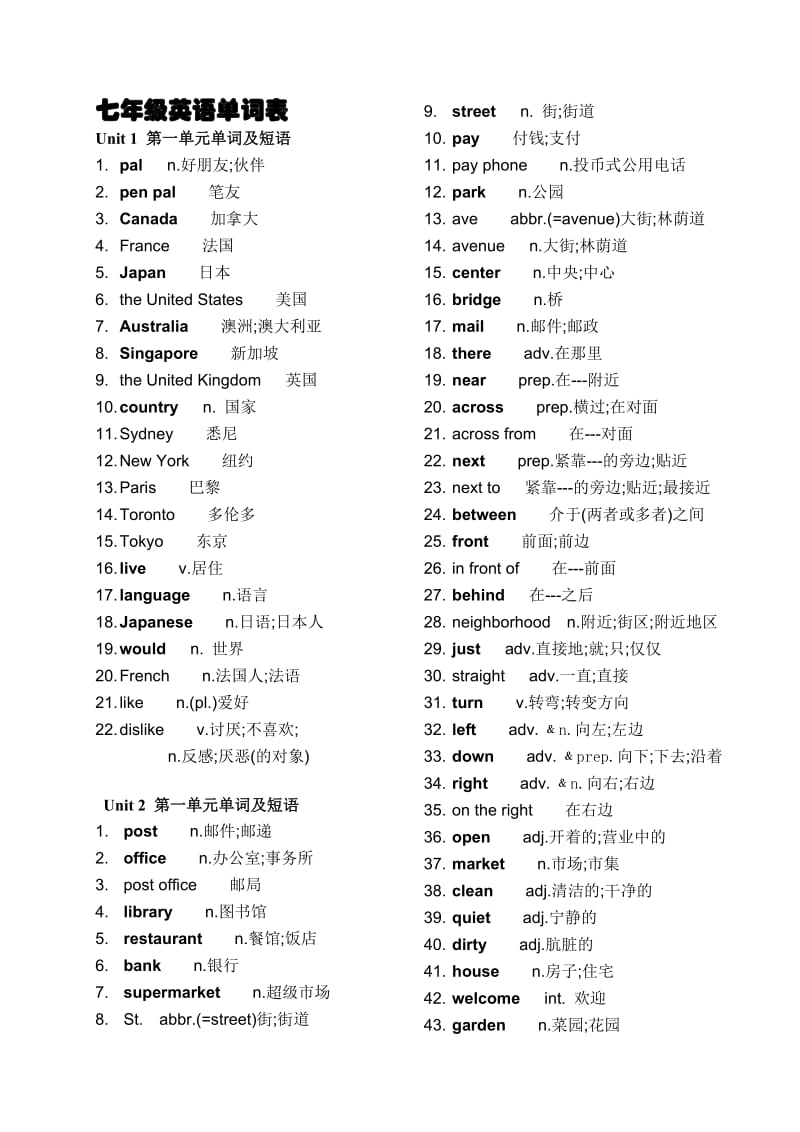 最新七年级下册英语单词表(人教版)(下载)名师优秀教案.doc_第1页