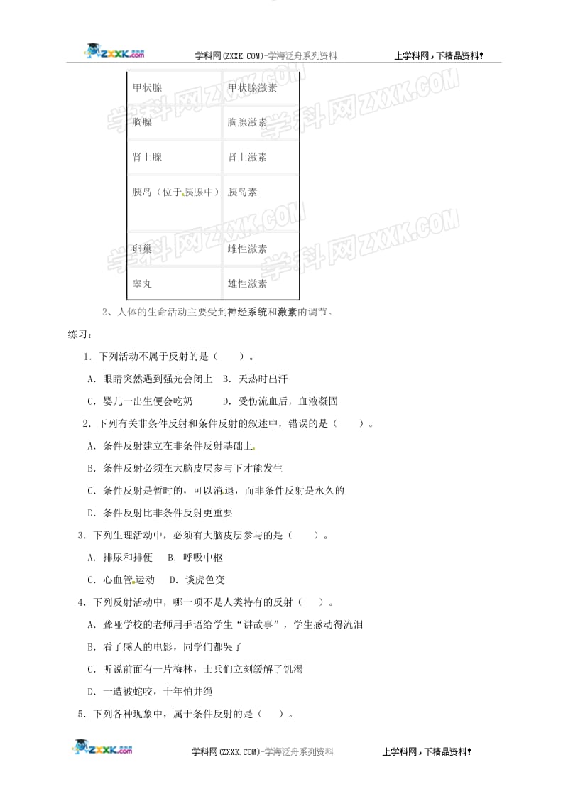 生物：第15章生命活动的调节章复习教案（苏科版八年级上）[精选文档].doc_第3页