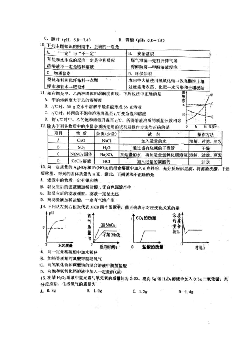 江苏诗台市2018年中考化学模拟试卷四扫描版无答案新人教版201806143149.wps_第2页