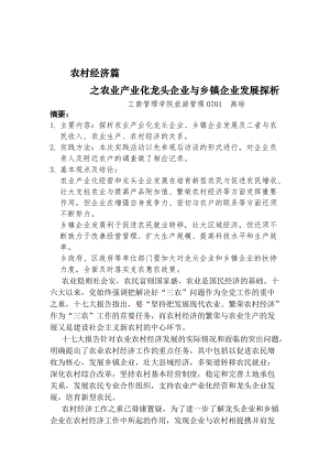 最新(大一下)农村经济篇之农业产业化龙头企业与乡镇企业发展探析汇编.doc