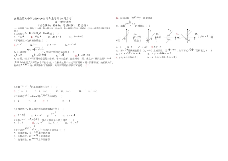 高中数学人教版必修一函数试卷[精选文档].doc_第1页