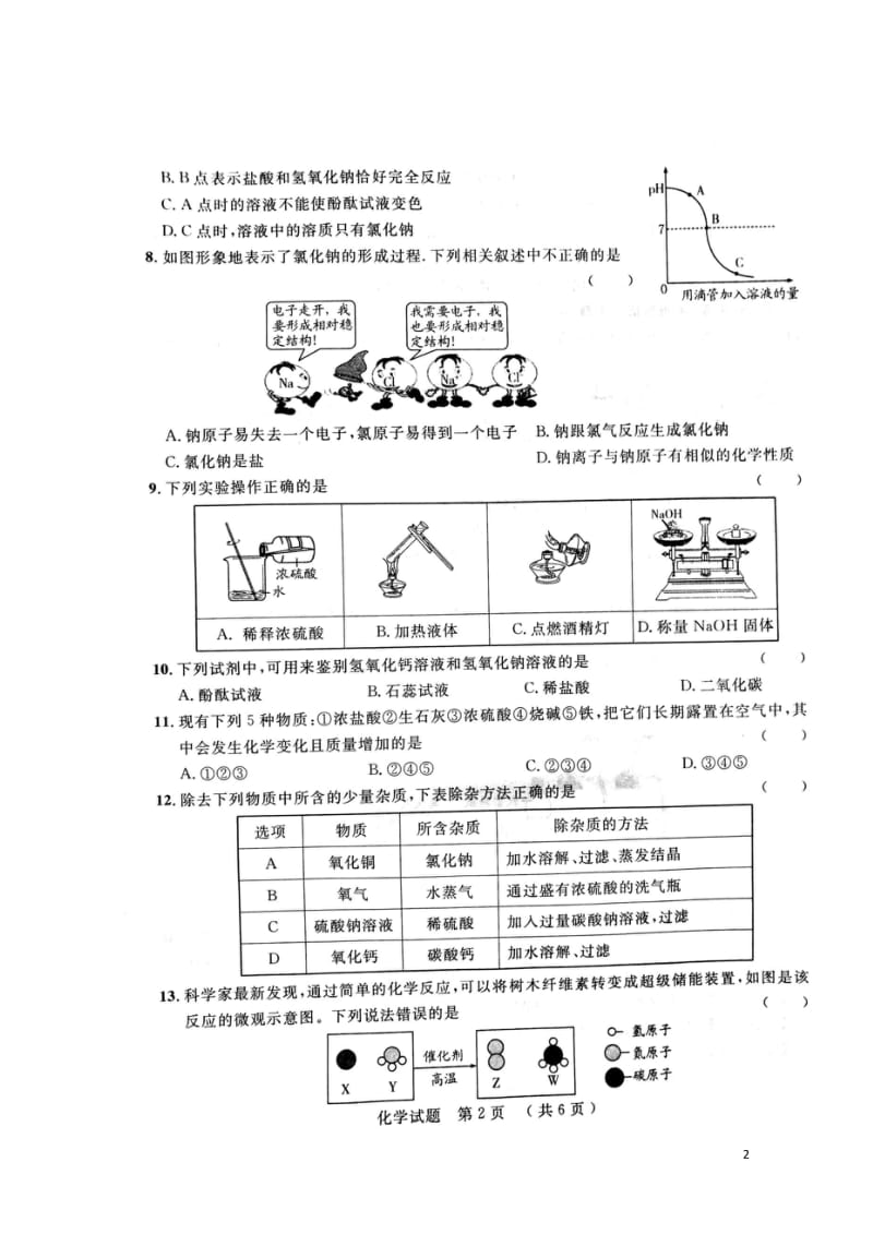 山东省泰安市2018年中考化学仿真模拟试题六201806133172.wps_第2页