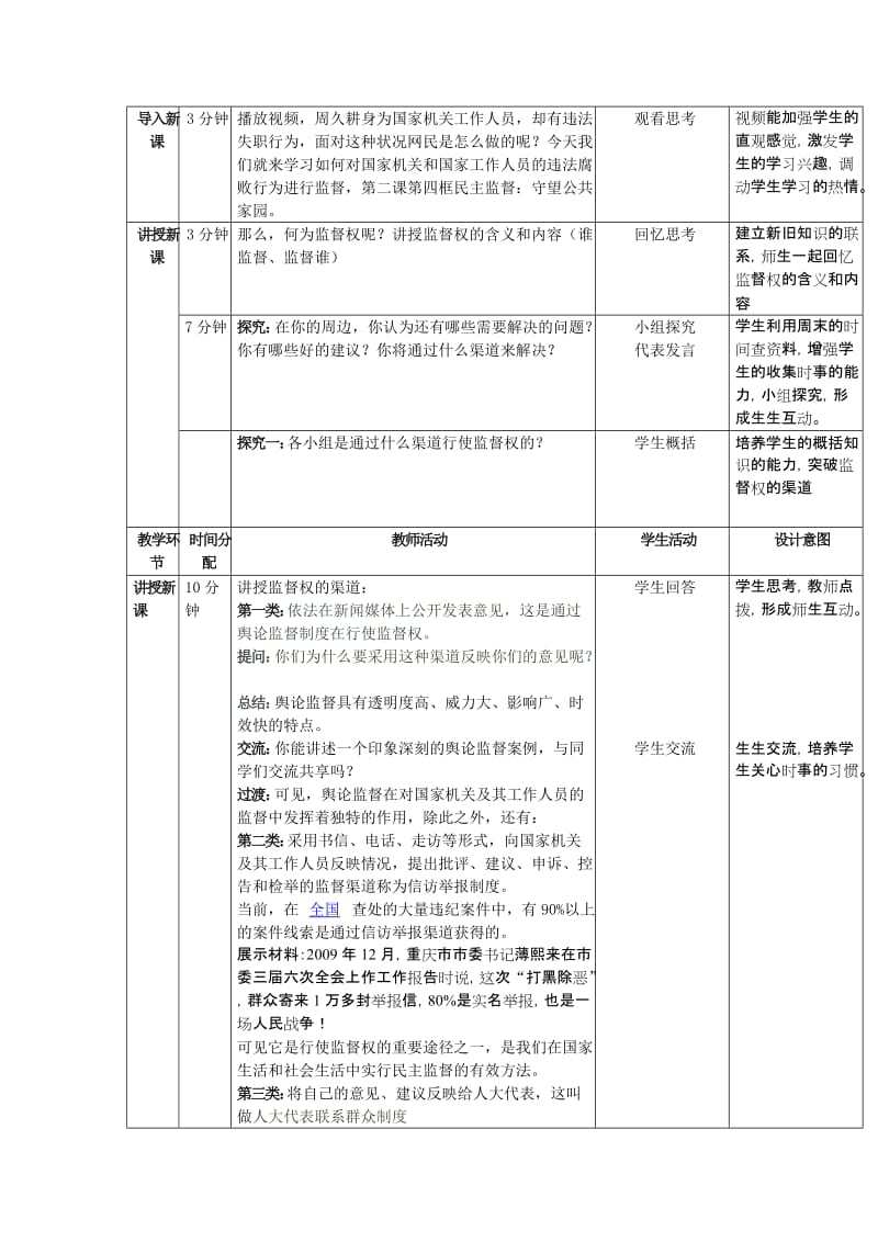 课例：《民主监督：守望公共家园》教学设计二（广东）[精选文档].doc_第2页