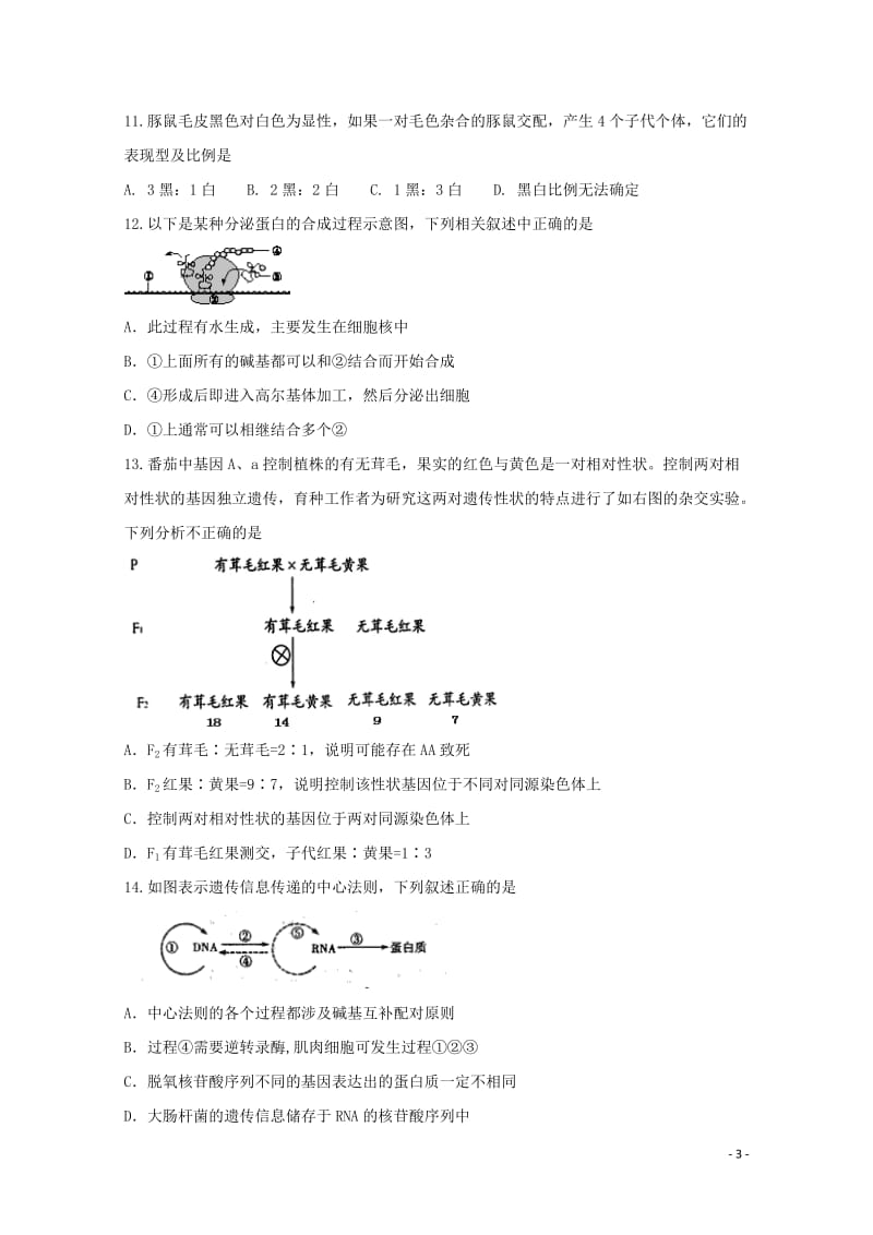 安徽省滁州市定远县育才学校2017_2018学年高一生物下学期第三次月考试题实验班201806110.doc_第3页