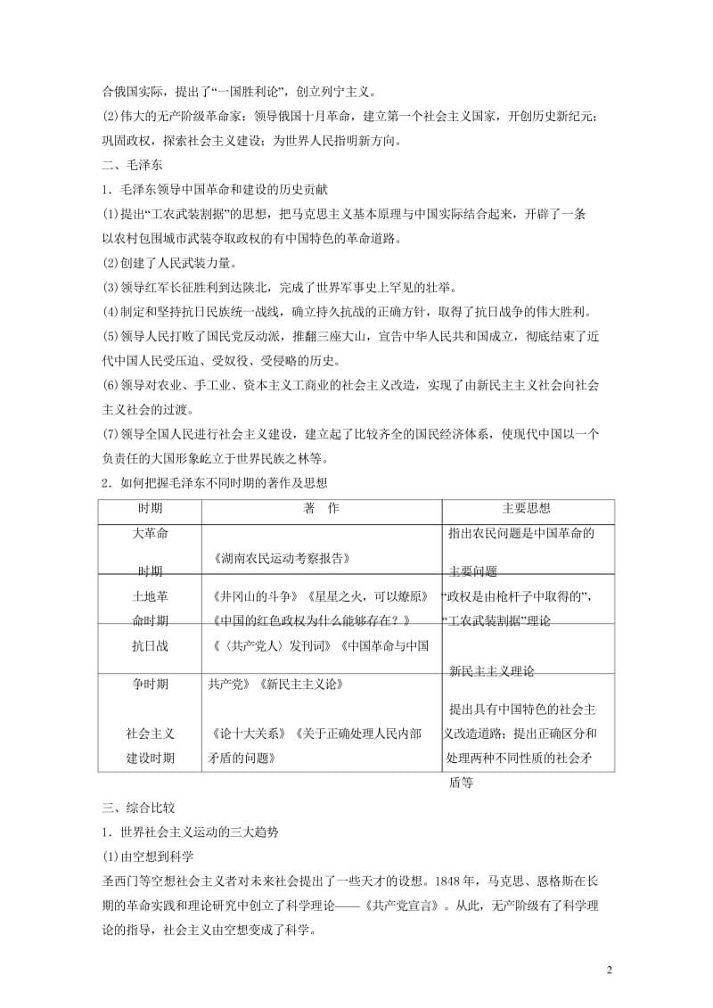 2017_2018学年高中历史专题五无产阶级革命家专题总结学案人民版选修4201806052183.wps_第2页