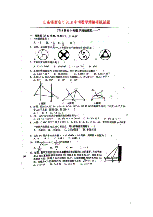 山东省泰安市2018中考数学精编模拟试题7扫描版无答案20180608488.doc