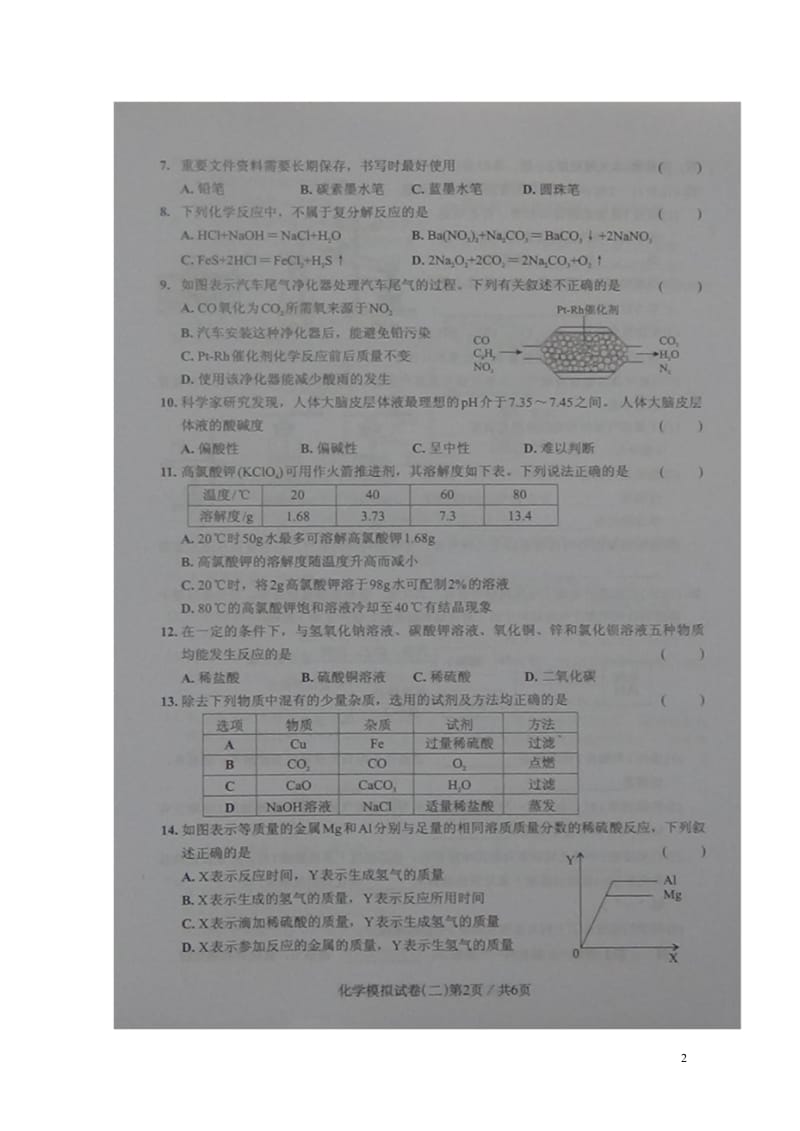 广东省2018届初中化学毕业生学业考试模拟试题二扫描版2018060824.wps_第2页