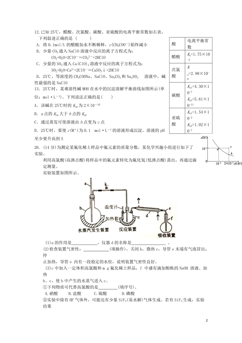 黑龙江省大庆市第一中学2018届高三化学下学期第七次月考试题201806060142.doc_第2页