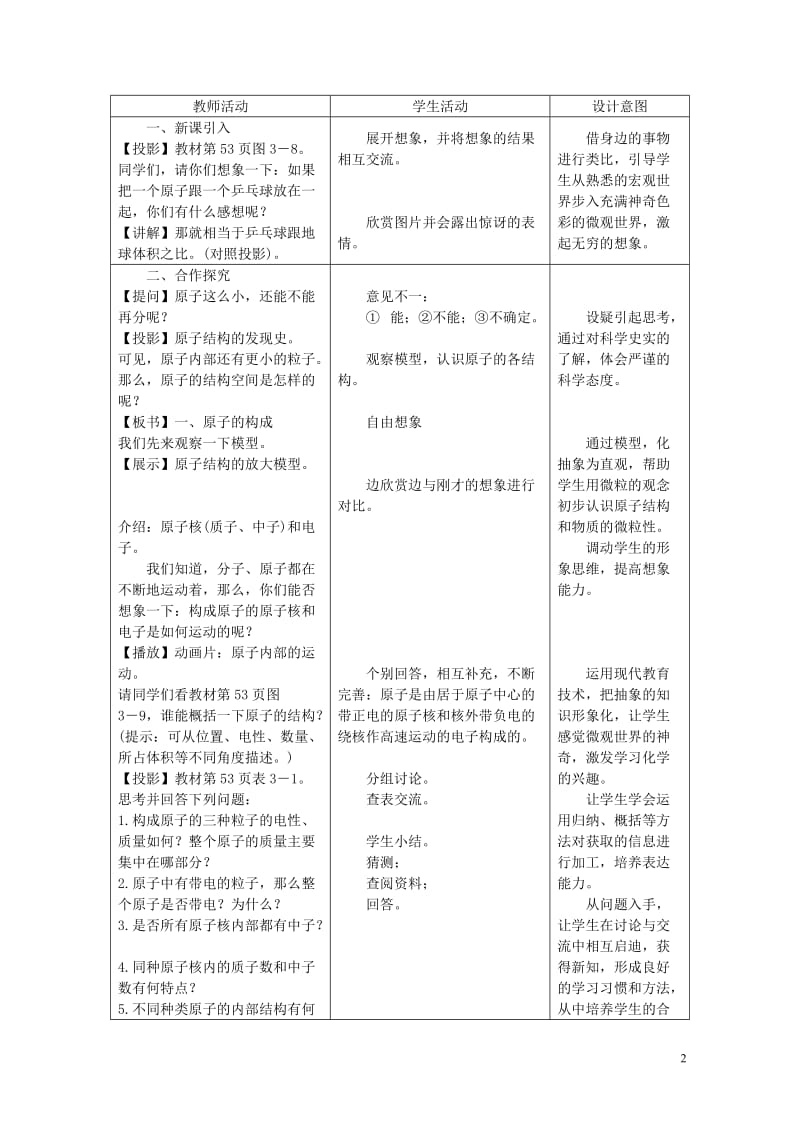 2018年九年级化学上册第三单元物质构成的奥秘3.2原子的结构教案新版新人教版20180601334.doc_第2页