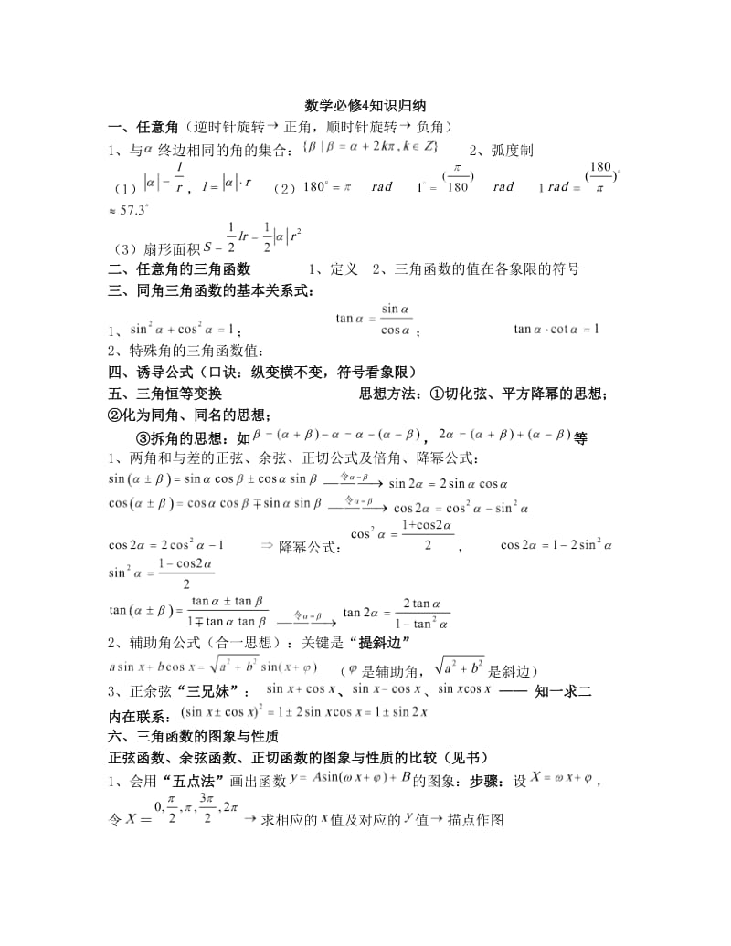 最新高中数学必修4知识归纳+典型试题优秀名师资料.doc_第1页