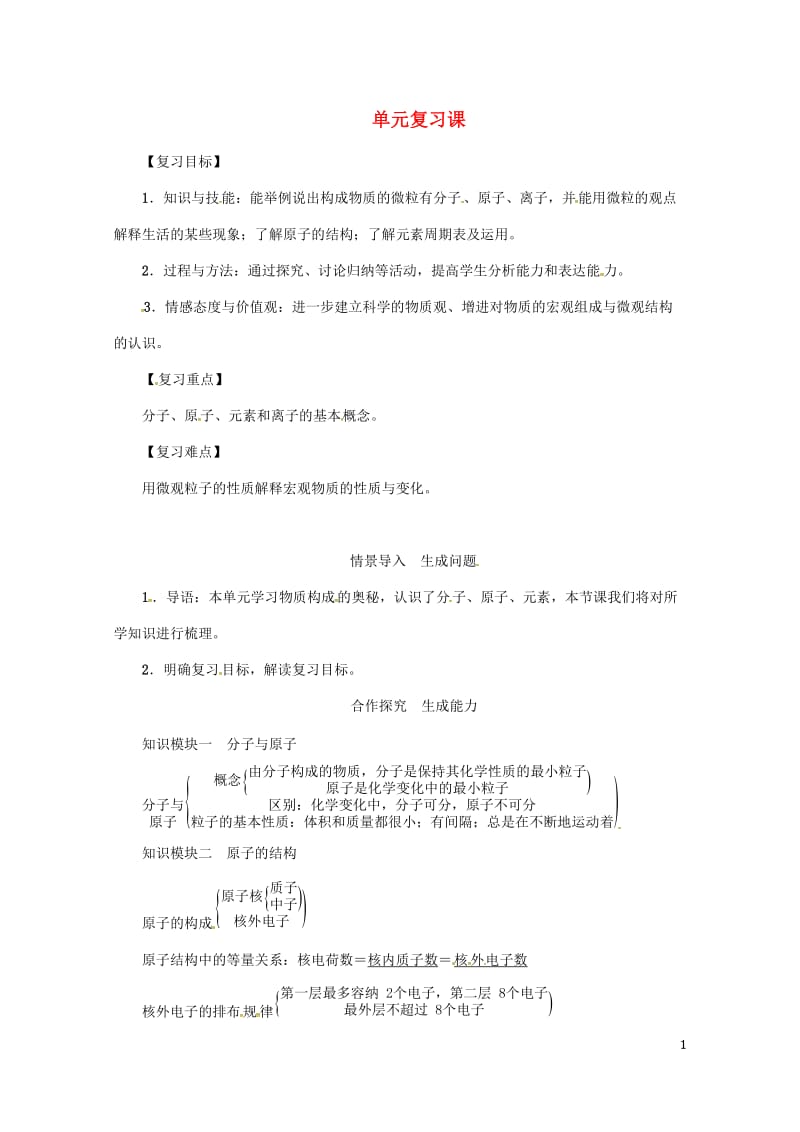 2018年秋九年级化学上册第3单元物质构成的奥秘复习课教案新版新人教版20180528318.doc_第1页