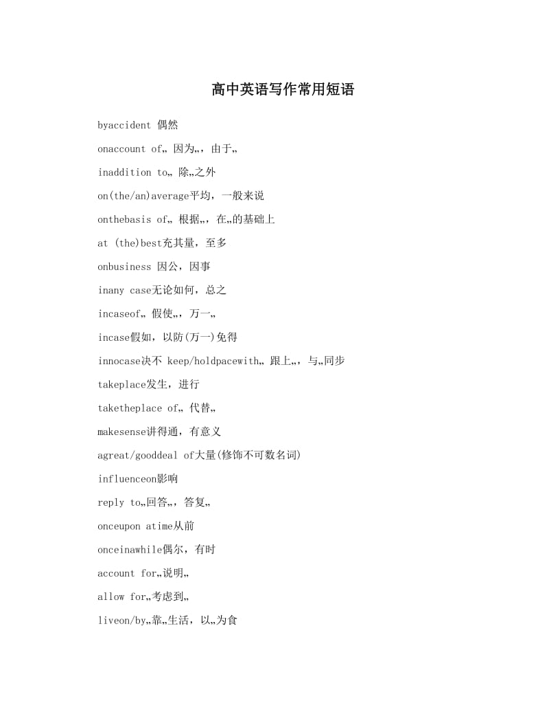 最新高中英语写作常用短语优秀名师资料.doc_第1页