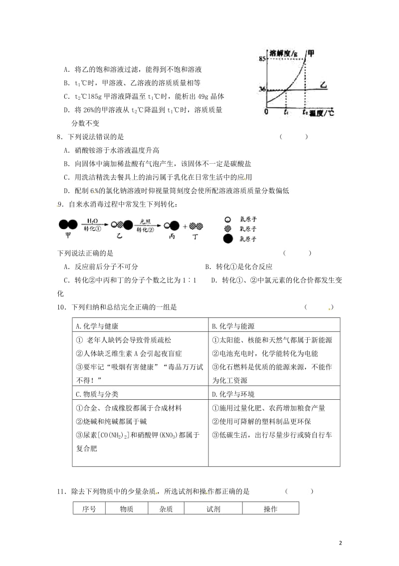 江苏省无锡锡北片2018届九年级化学下学期期中试题20180531273.doc_第2页