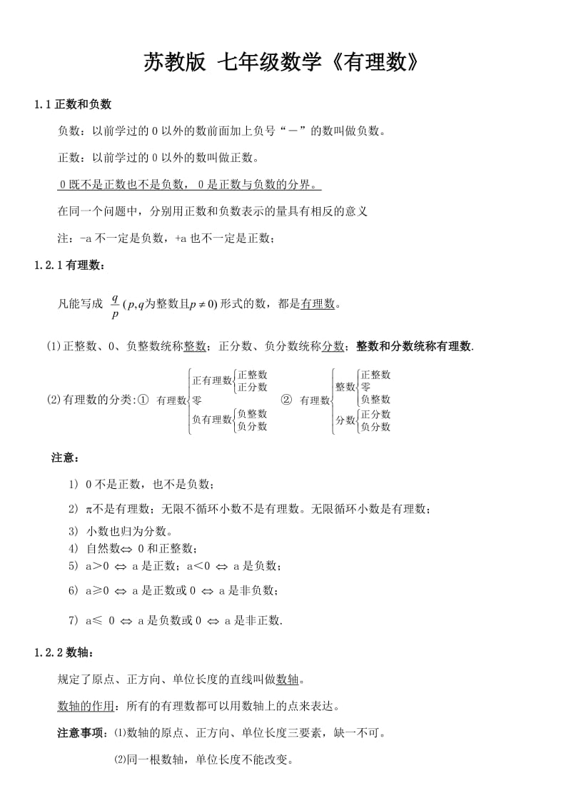 最新苏教版七年级数学-有理数整理、修订篇优秀名师资料.docx_第1页