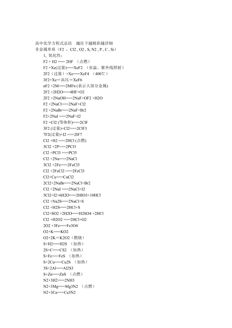 最新高中化学方程式总结_超详细优秀名师资料.doc_第1页