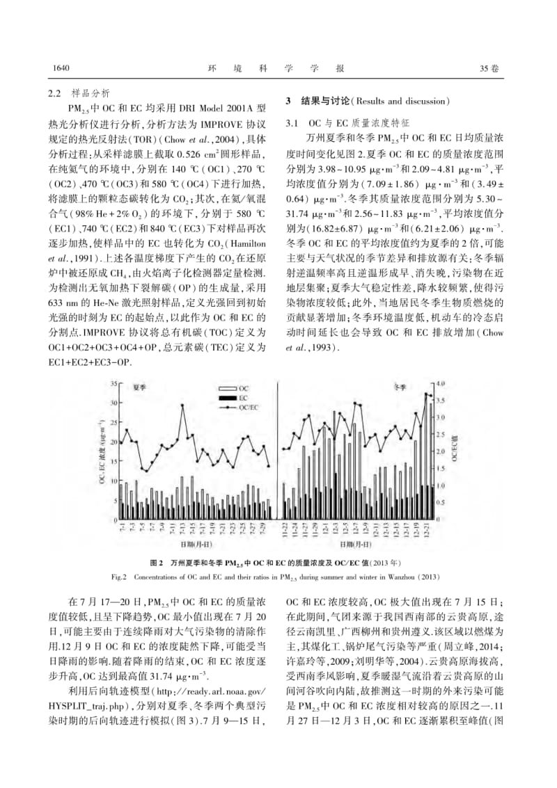 万州城区夏季、冬季PM2.5中有机碳和元素碳的浓度特征.pdf_第3页