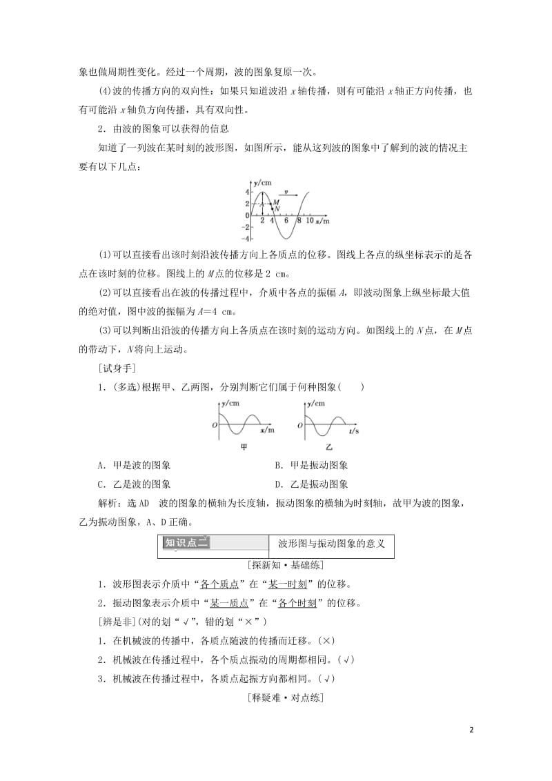 浙江专版2018年高中物理第十二章机械波第2节波的图象学案新人教版选修3_420180529226.doc_第2页