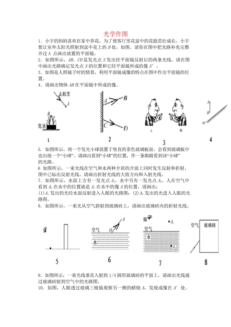 2018届中考物理专题训练光学作图题无答案2018053043.wps_第1页