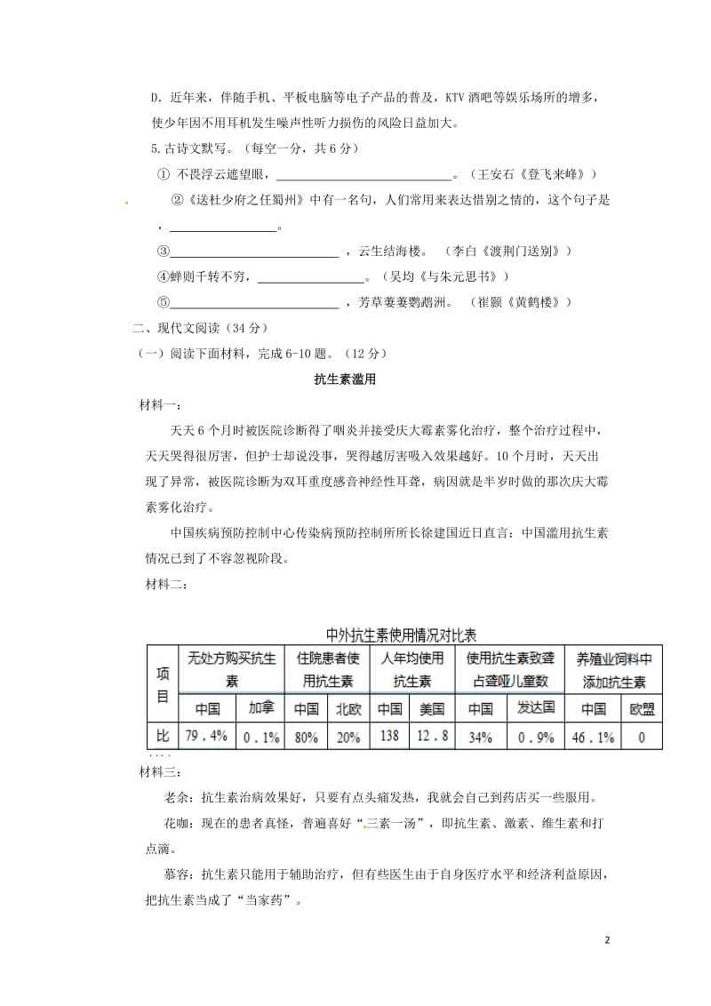 湖南省常德外国语学校2018届九年级语文上学期期中试题苏教版20180531247.doc_第2页