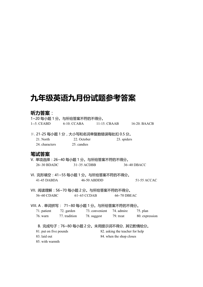 2015九年级英语九月份试题答案-教学文档.doc_第1页