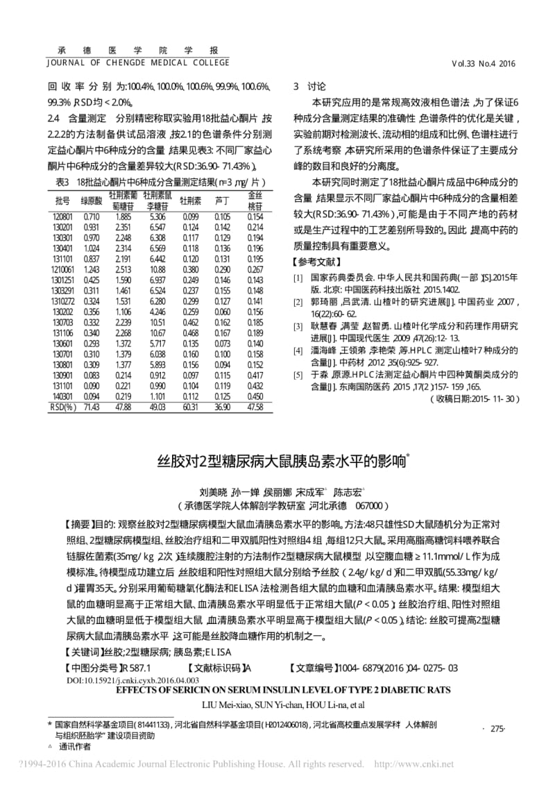 丝胶对2型糖尿病大鼠胰岛素水平的影响.pdf_第1页