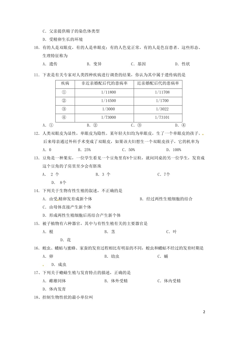 江苏省阜宁县2016_2017学年八年级生物下学期期中试题苏科版20180530281.doc_第2页