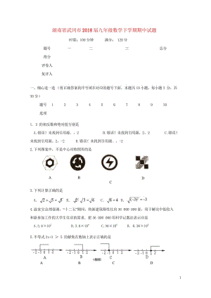 湖南省武冈市2018届九年级数学下学期期中试题20180531168.wps