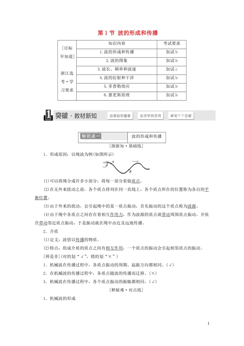 浙江专版2018年高中物理第十二章机械波第1节波的形成和传播学案新人教版选修3_4201805292.doc_第1页