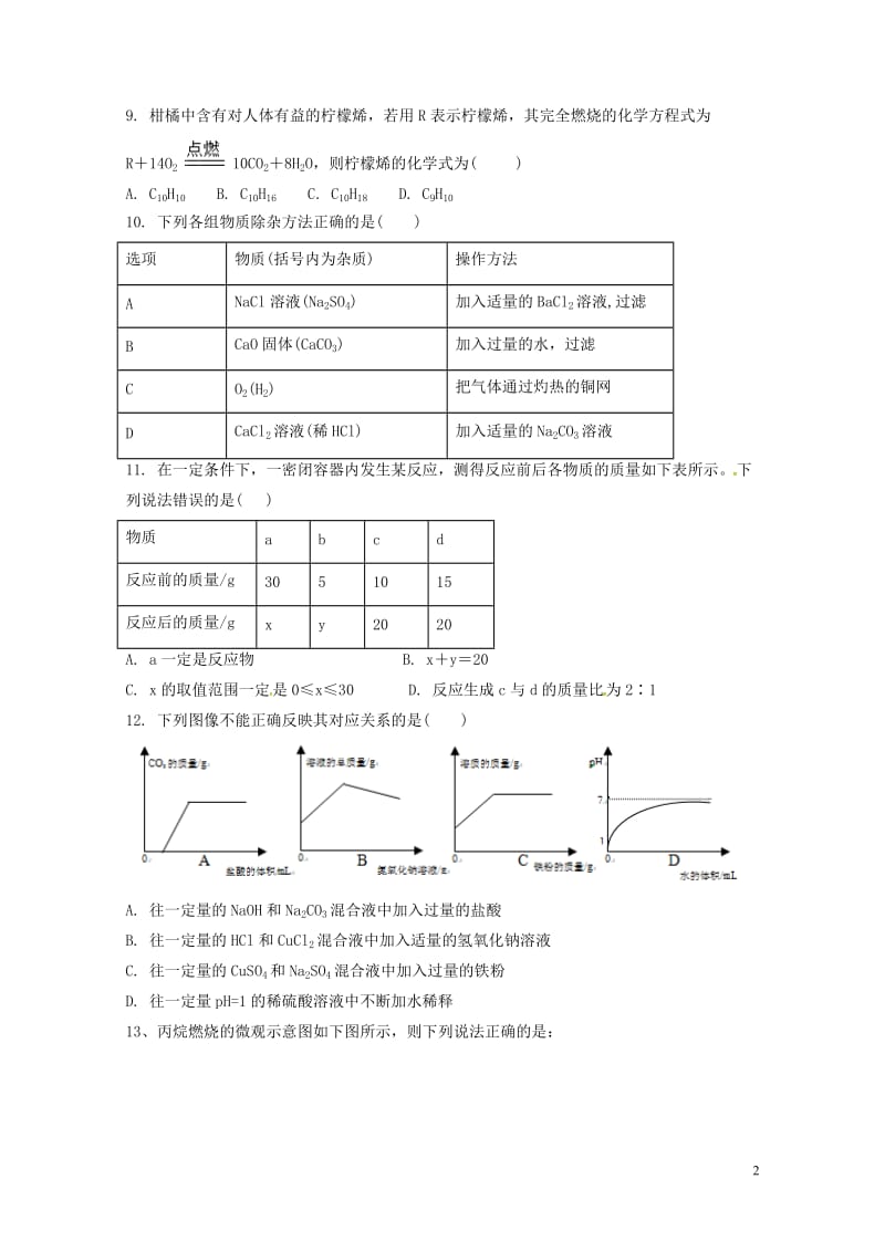 湖南省常德芷兰实验学校2018届九年级化学下学期期中试题无答案新人教版20180531248.doc_第2页