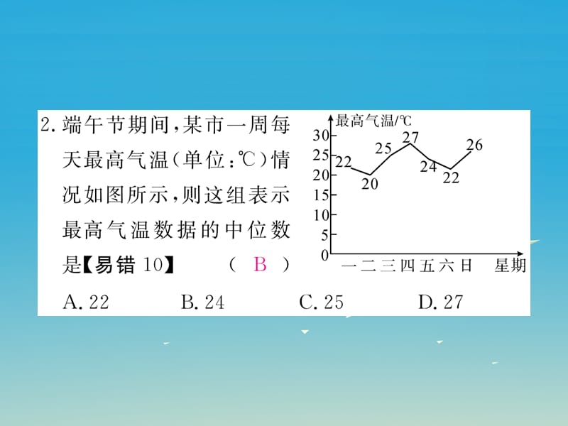 八年级数学下册 20_1_2 第1课时 中位数和众数习题课件 （新版）新人教版(1).pptx_第2页